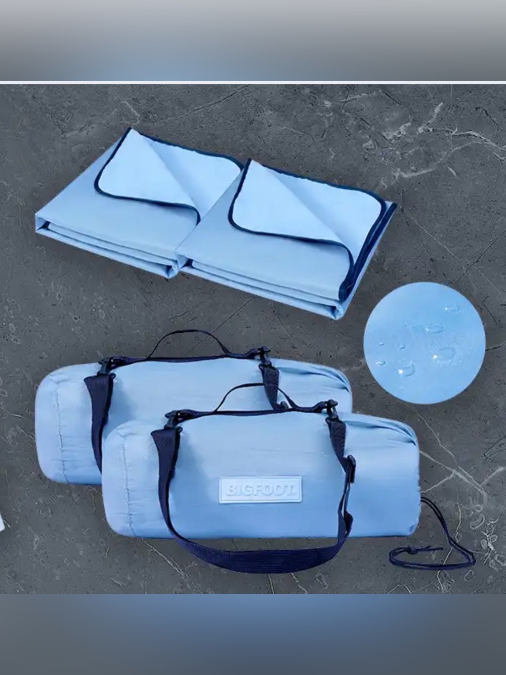 BIGFOOT blanket and bag set Light Blue Water-Resistant Duffel Bag with Navy Trim